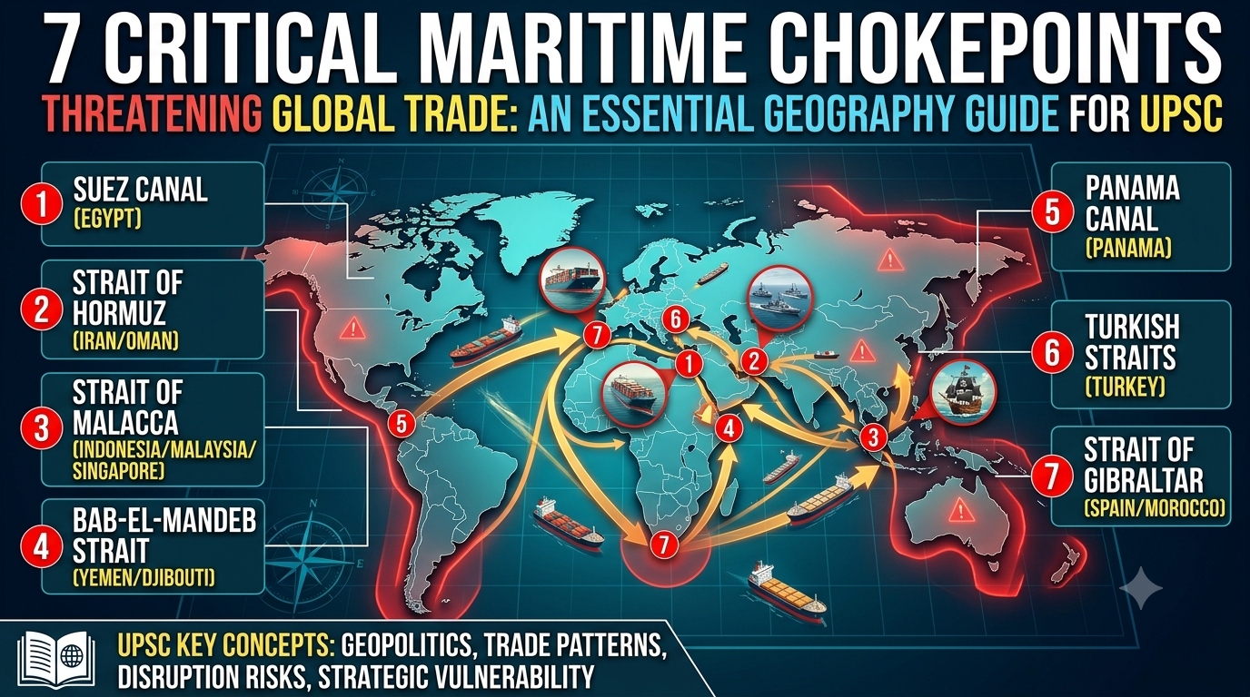7 Critical Maritime Chokepoints Threatening Global Trade An Essential Geography Guide for UPSC